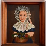 A07. Folk art portrait of a girl by Billie Hellinger. 14” x 12” - $175 